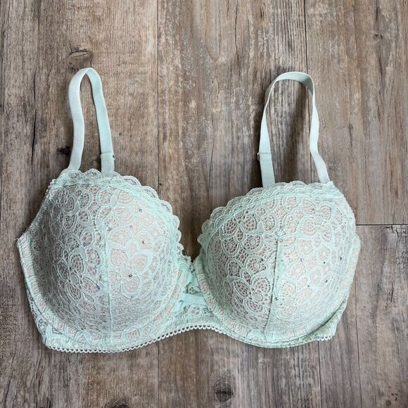 Victoria's Secret Dream Angels Demi Bra Rhinestone 32DDD 32F Mint Green NWOT - Picture 1 of 8